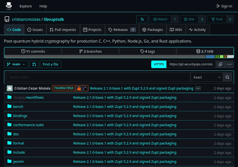 Captura de tela de libvuptsdk: API C para arquivos ZUPT