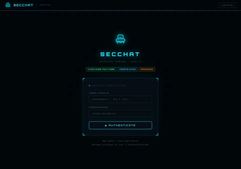 Captura de tela de SecChat: salas de conversa sem JavaScript